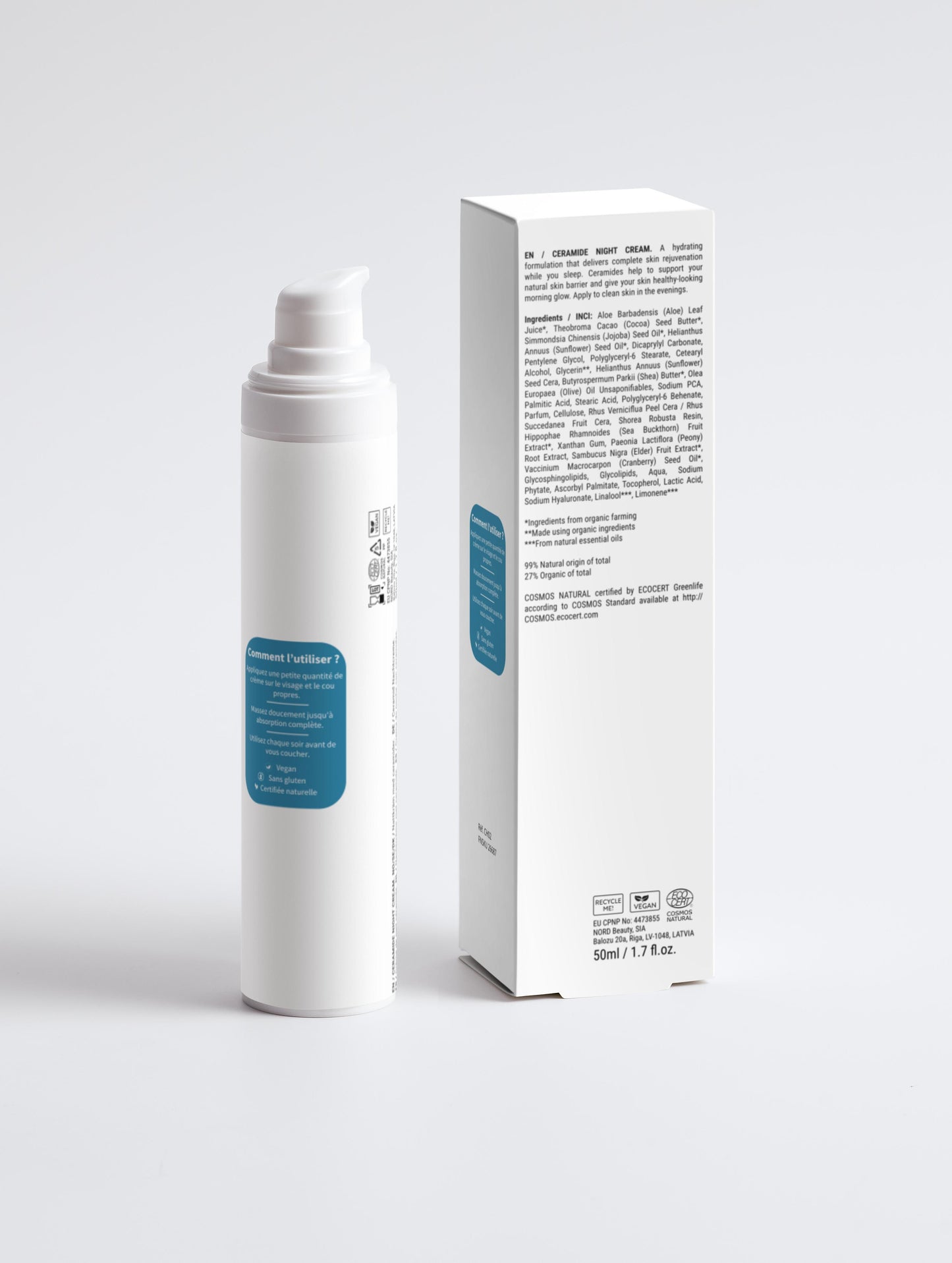 Étiquette ingrédients de la crème de nuit céramides Ambroise Paris – dos du tube