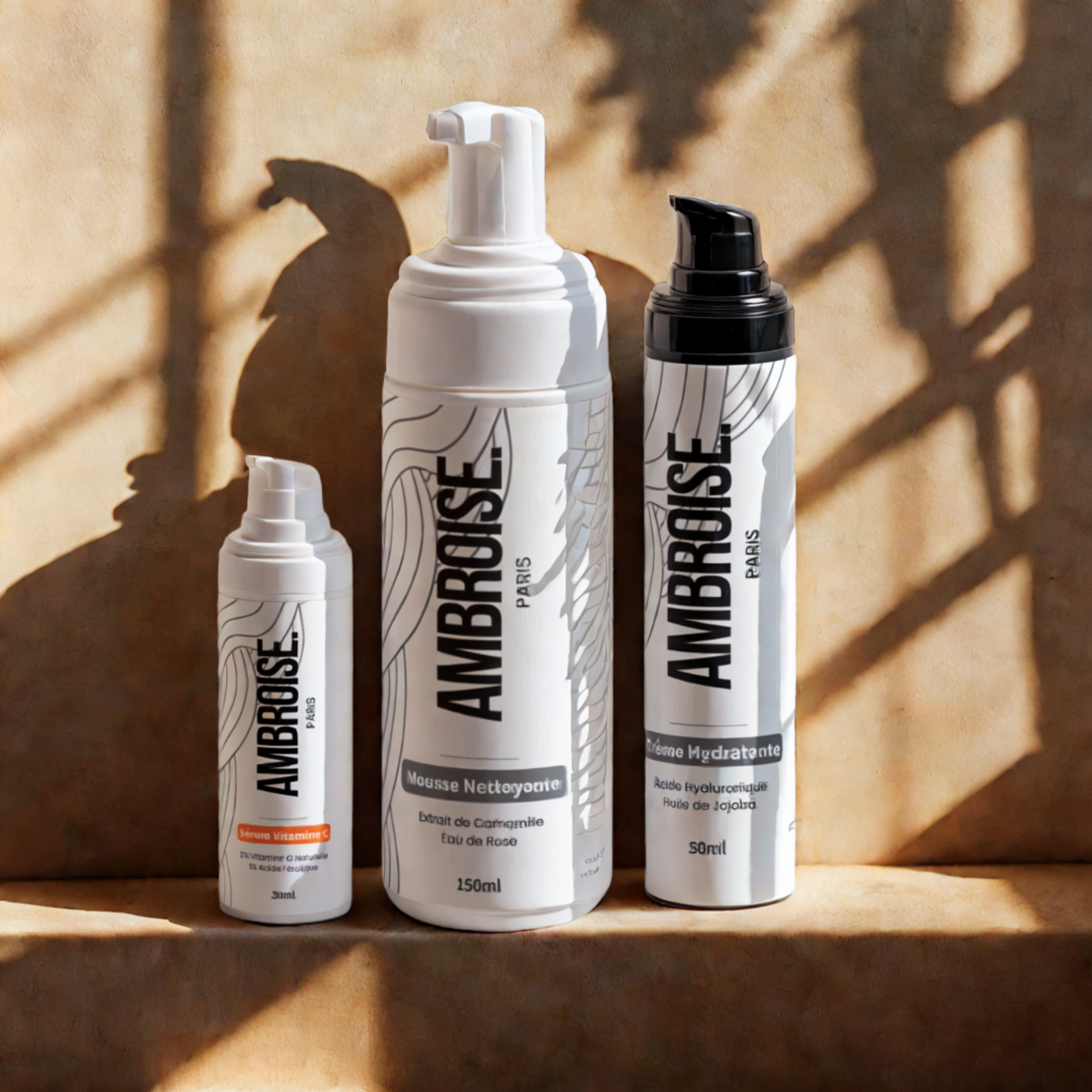 Kit soin visage Ambroise Paris – mousse nettoyante, sérum vitamine c, crème hydratante
